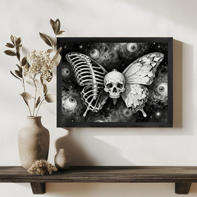 Black Framed Vintage Skeleton Butterfly, Life and Death Wall Art Retro Style Framed Prints