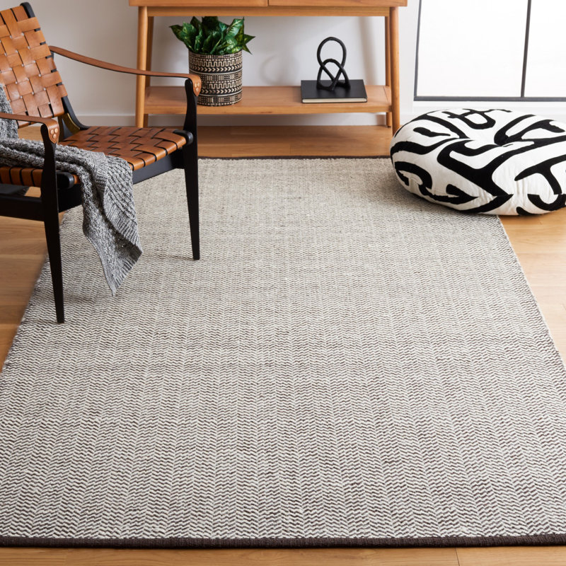 Tapis en coton / laine tissé à la main Vermont en brun / ivoire, Rectangle 5 pi x 8 pi