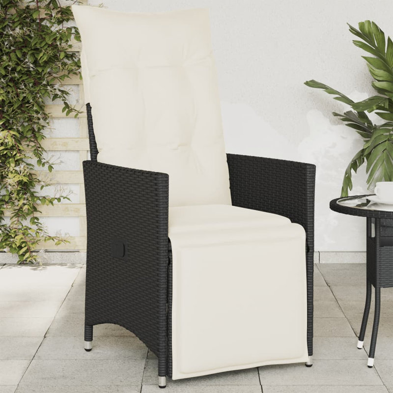 Chaise de jardin inclinable en poly rotin, Beige, Noir