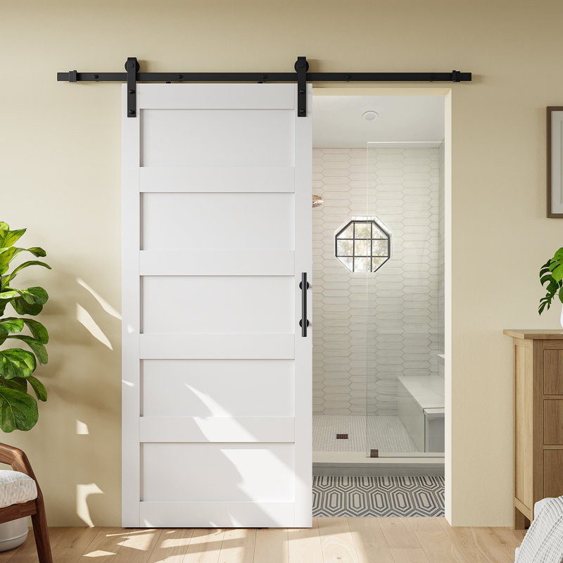 84" Height Panelled Manufactured Wood Barn Door with Installation Hardware Kit, 36" x 84"