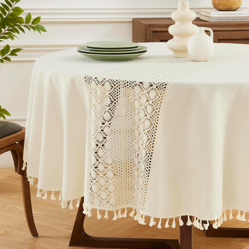 Nappe lourde en coton et en coton, 70 po rond, Beige