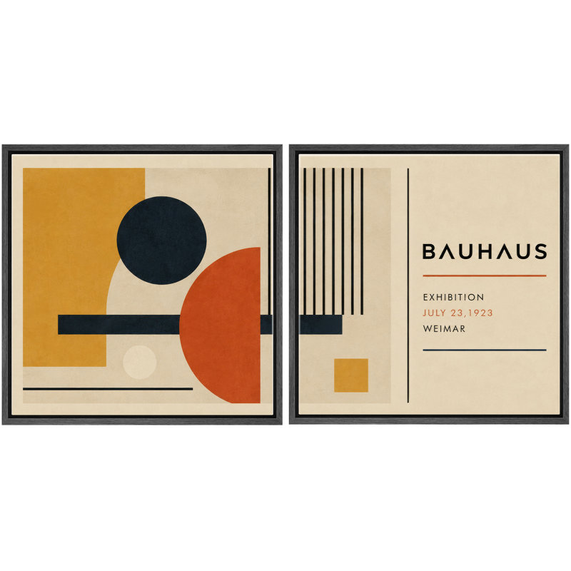 Bauhaus, ensemble de composition géométrique rétro, reproduction d'art sur toile encadrée, 2 pièces, 16" H x 16" W x 1.5" D