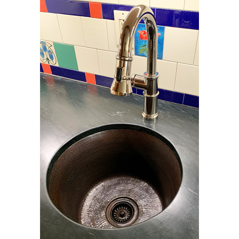 17" Large Round Hammered Copper Bar/Prep Sink