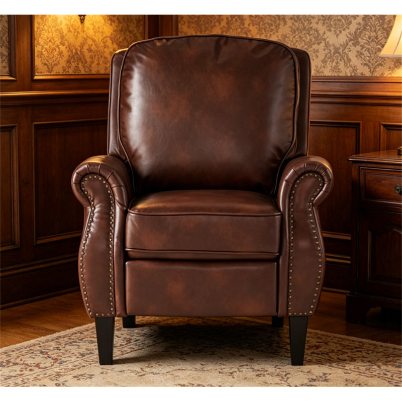 Fauteuil club manuel inclinable de 38,75 po Kettering, Similicuir brun 2 tons