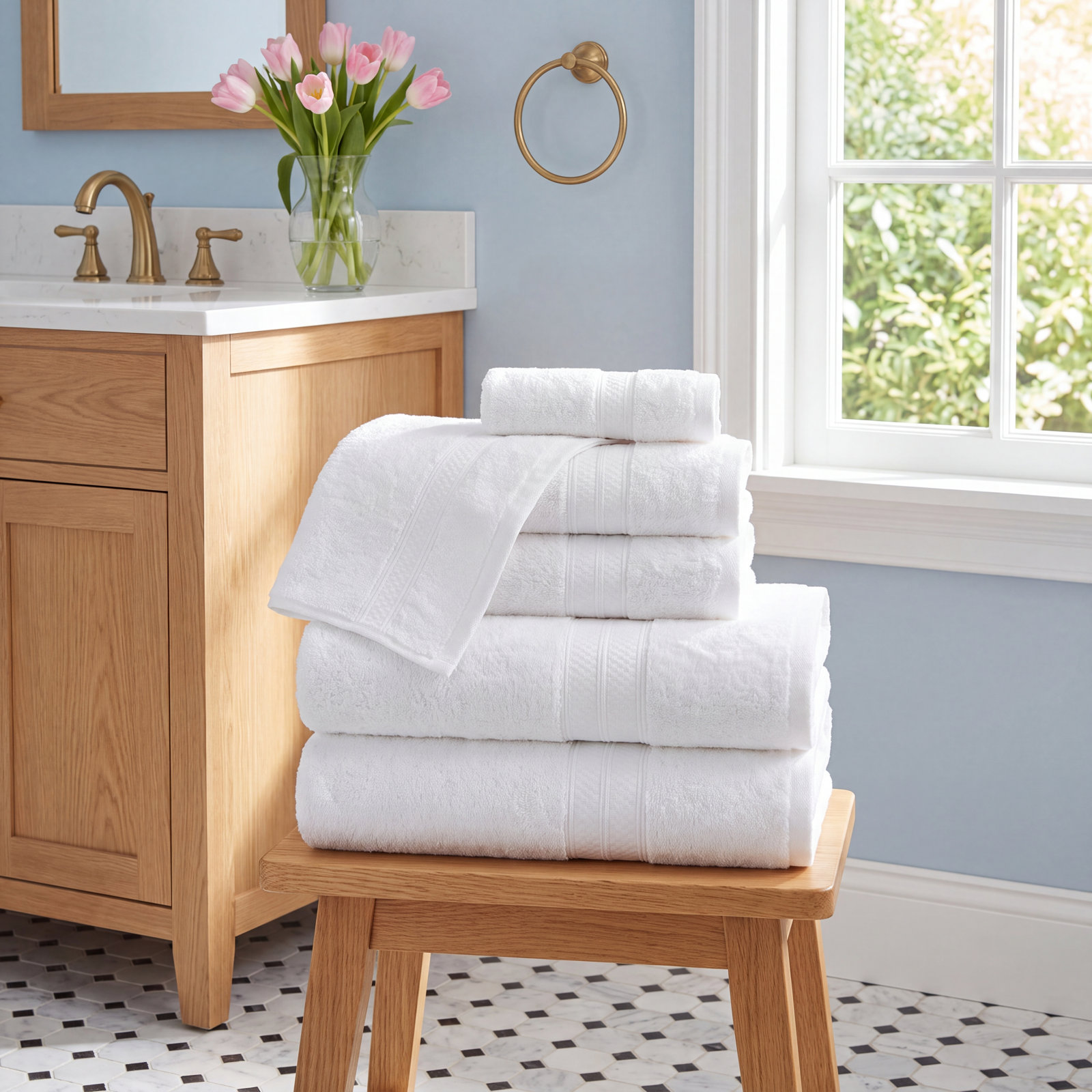 Nolhan 6-Piece Bamboo Cotton Towel Set, White