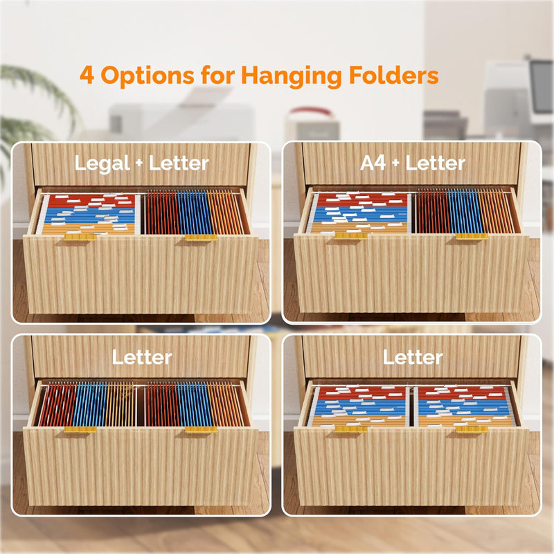 Classeur à 2 tiroirs cannelés en bois, Chêne