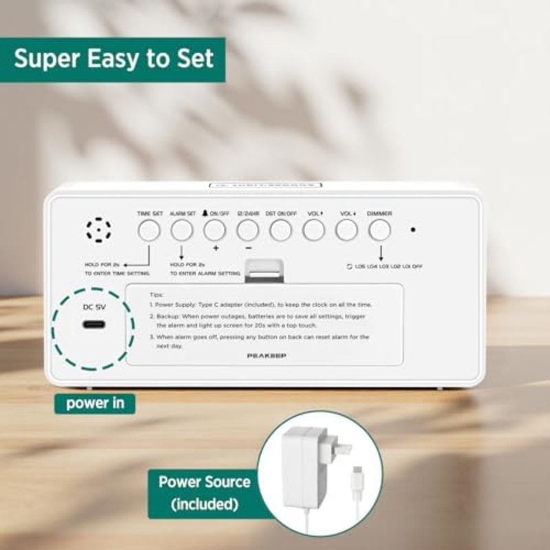 Digital Alarm Clock for Bedroom Bedside, Large Display 5 Dimmers