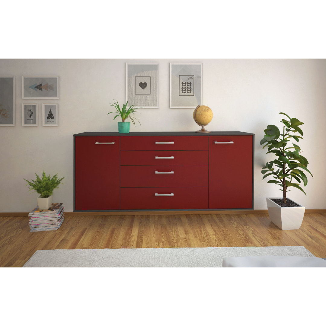 Sideboard Bridgeport, Farbe: Treibholz/Weiß, Fliegend/Metallgriffe, Größe: 180x79x35cm