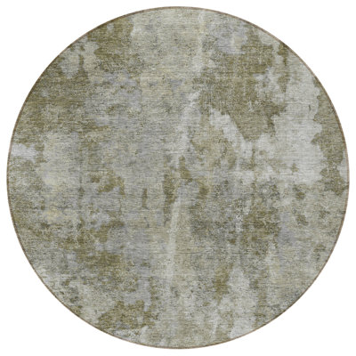 8' Round Green Round Abstract Washable Non Skid Indoor Outdoor Area Rug