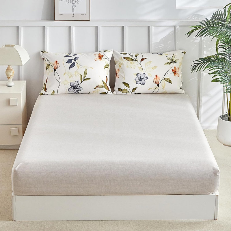 ARLINENS Microfiber Floral Duvet Cover Set with Pillowcases, Double Duvet Cover + 3 Additional Pieces, White Floral