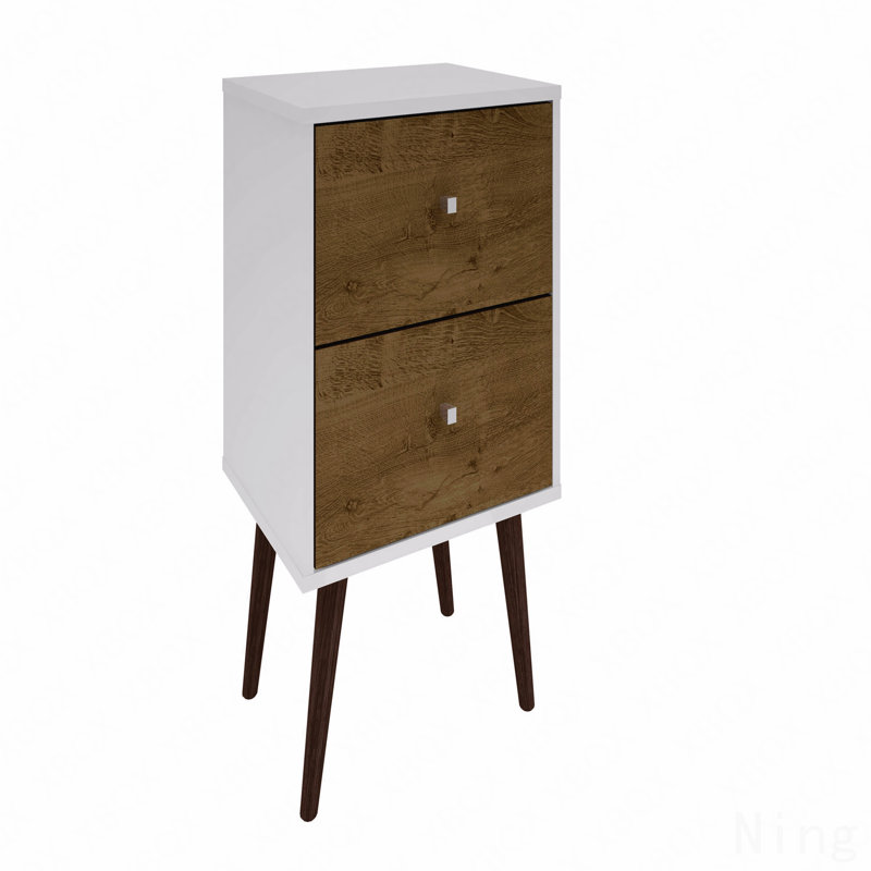 Table de chevet 2 tiroirs de style Mid-Century moderne avec pieds évasés en bois massif