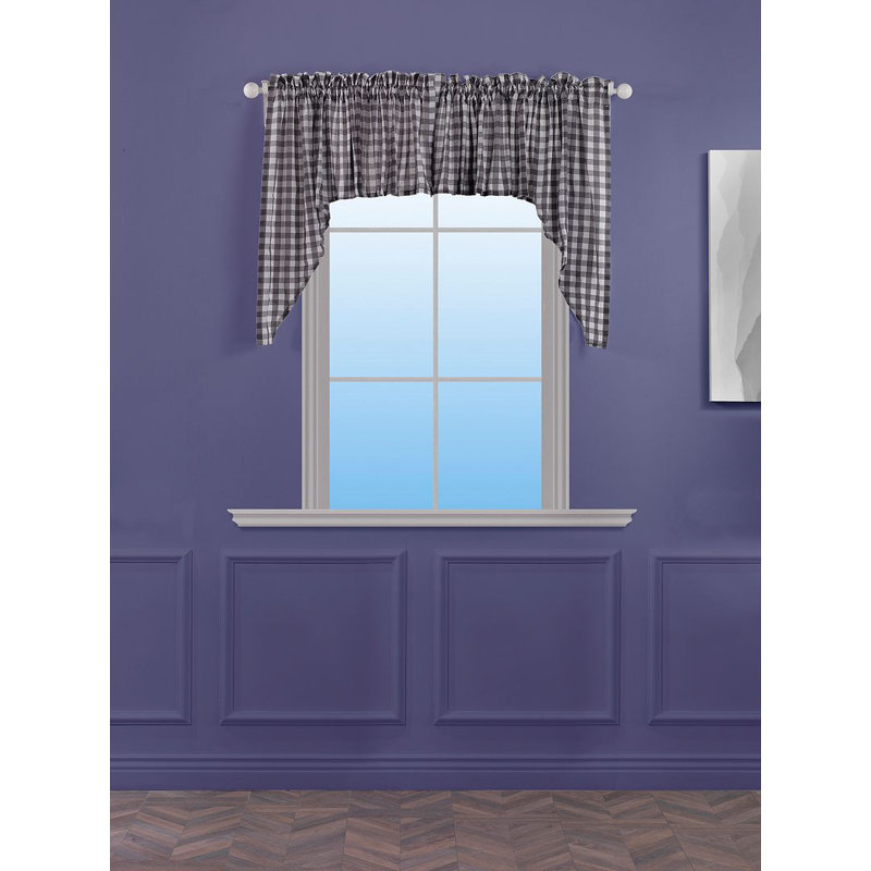 Rideau de café pointu Gingham, Gris / blanc