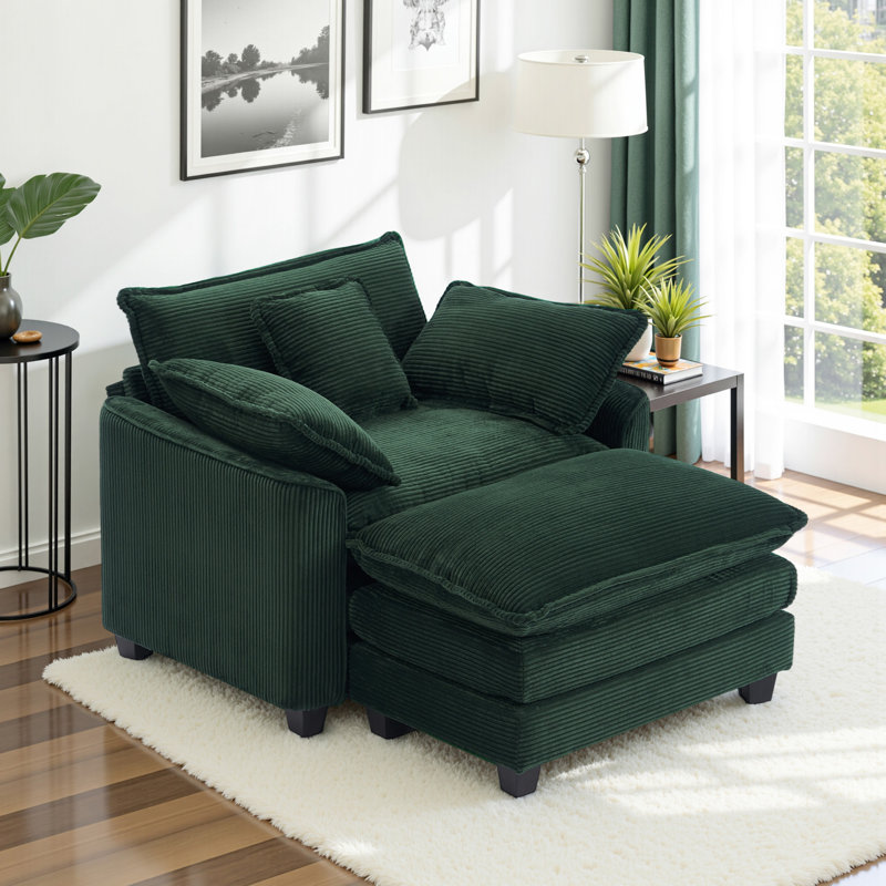 40"W Corduroy Oversized Chair & Ottoman Set - Comfy Cloud Sofa Armchair with Extra Deep Seat, Plush Upholstered for Apartment Living Room, Small Space Friendly