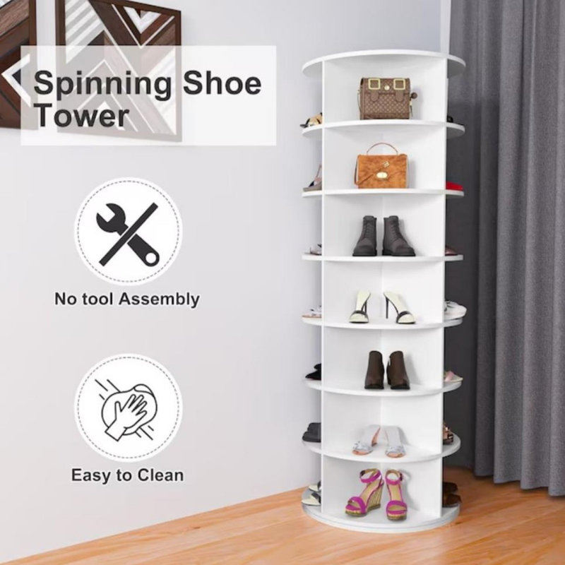 Rotating Shoe Rack Tower 7-Tier Handbag Storage Organizer Display Carousel