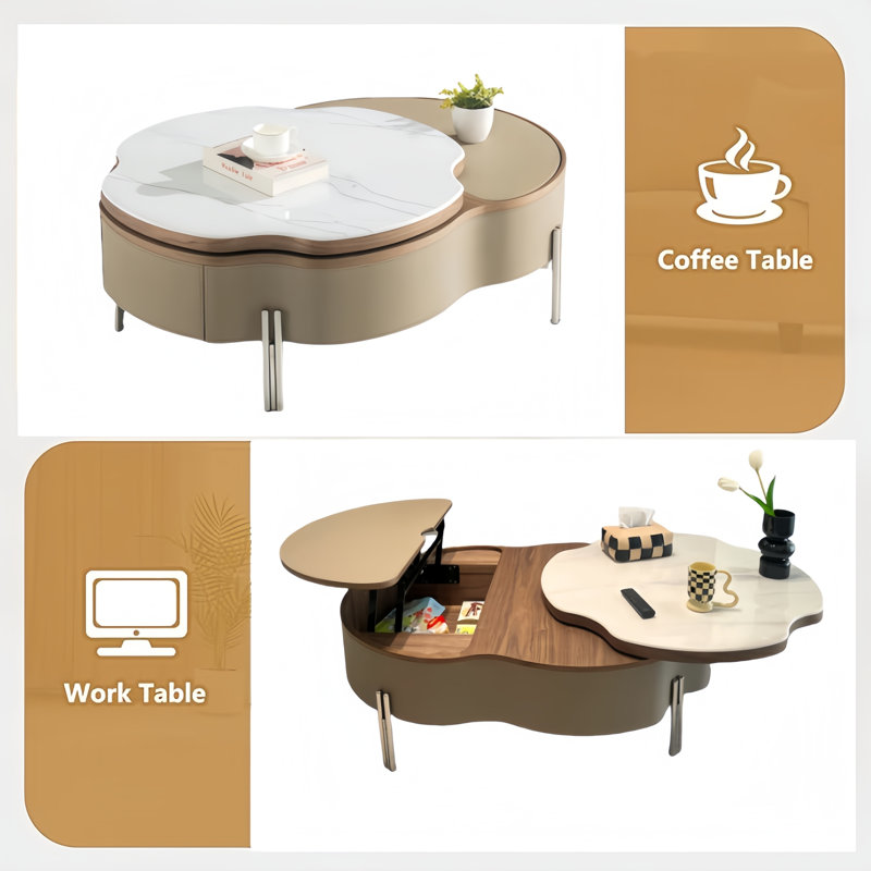 Table basse 64 "entièrement assemblée avec tiroir et base en acier inoxydable 