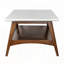 Table basse rectangulaire à deux tons avec tablette inférieure - plateau blanc et base pacane