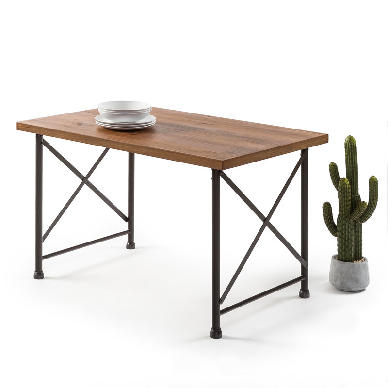 Callison Pine Solid Wood Top Metal Base Dining Table