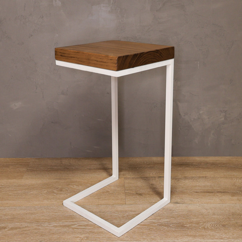 Table d'appoint en forme de C rustique, Blanc, Chêne vieilli
