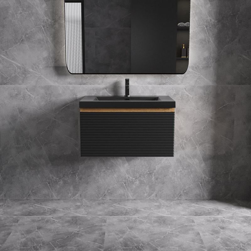 Dhruven 30 Inch Fully Assembled Single Floating Bathroom Vanity With Solid Surface Sink