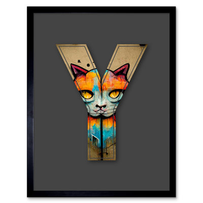 Letter Y Cat Face Decorative Graffiti - Single Picture Frame Print