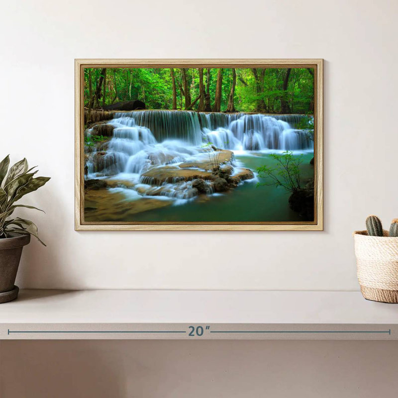 Cascade de la forêt profonde de Kanchanaburi, Cadre flottant en bois naturel, 13 po x 9 po
