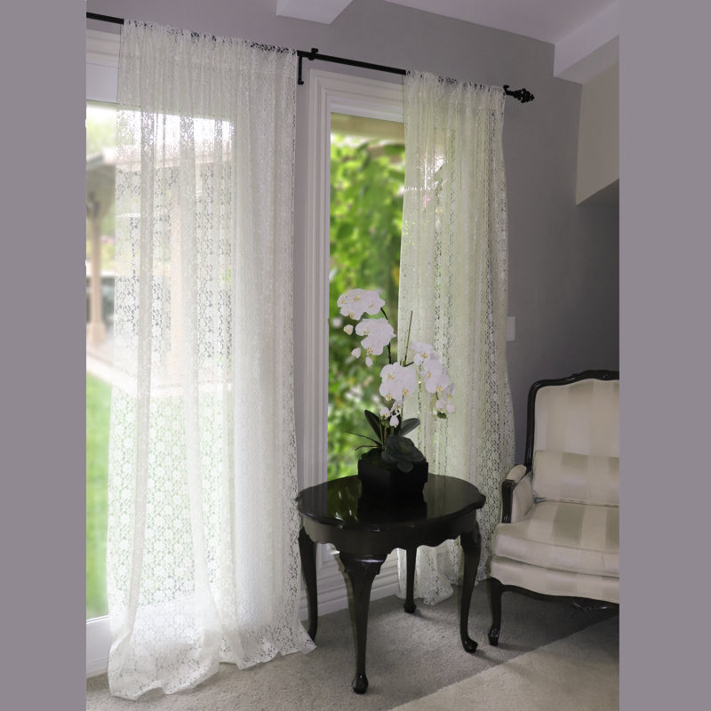 Pateros Lace Sheer Curtain Single Panel, Aqua, 58" W x 96" L
