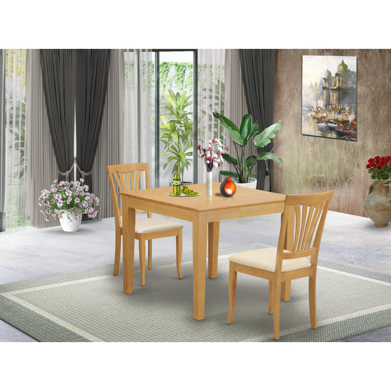 Natural Oak Finish Solid Wood Top - Dining Room Set - Seats, 3 Pieces: 1 Table, 2 Chairs