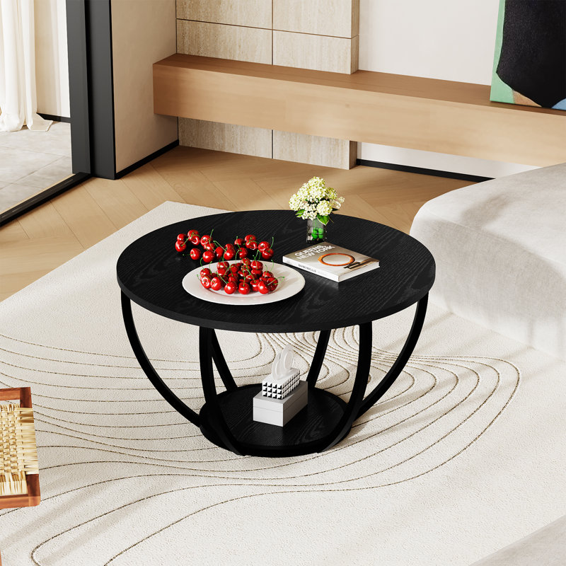 HOMERECOMMEND 28" Round Coffee Table with Storage,2-Tier Wood Accent Center Table for Living Room,Sofa Table for Home Office,