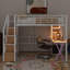 Lit mezzanine en métal avec poste de travail intégré, garde-robe, escalier de rangement et DEL-935451144