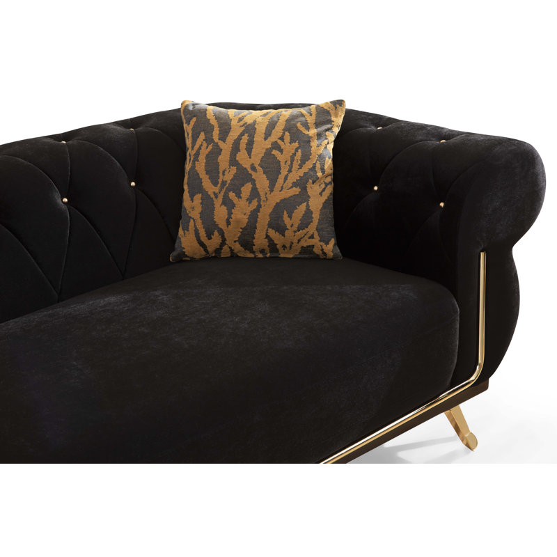 Ensemble de salon en velours 2 pièces Gornall, Velours noir