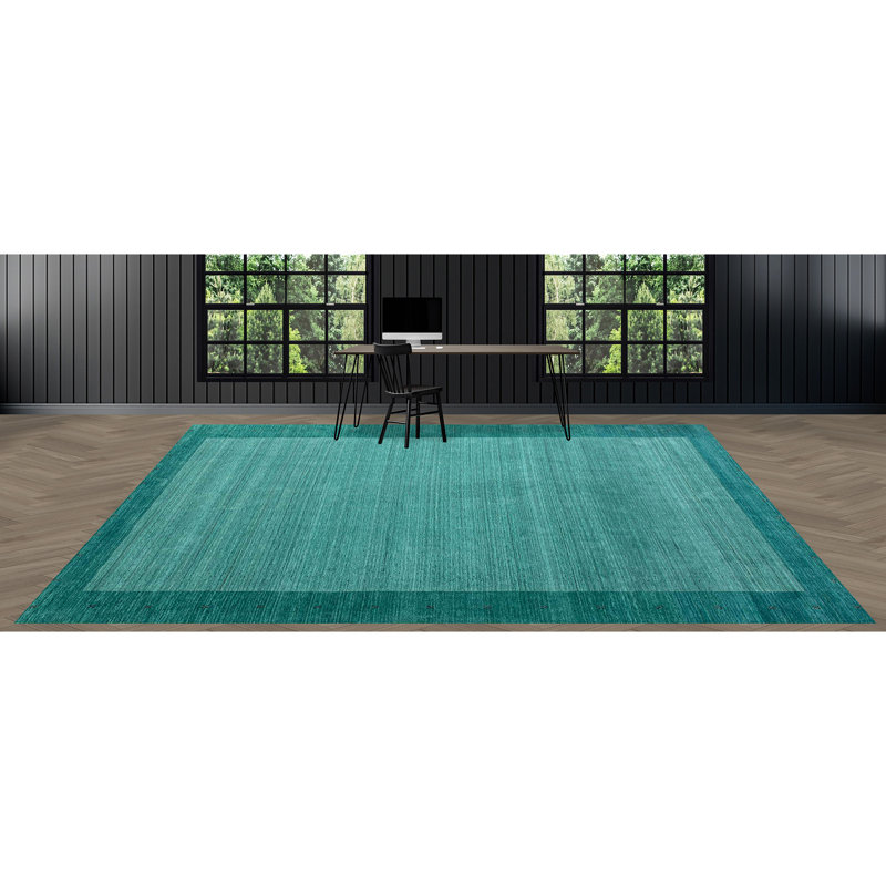 Tapis vert noué à la main de haute qualité, Rectangle 7 pi 9 po x 9 pi 9 po