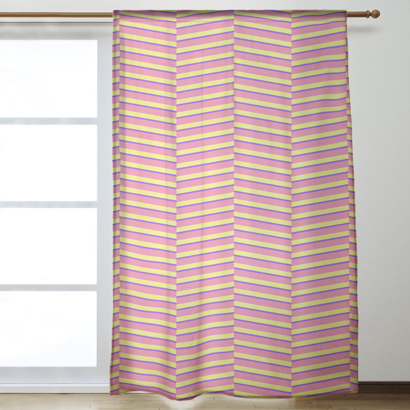 Panneau de rideau simple obscurcissant avec passe-tringle à rayures fracturées, Rose/mauve/jaune