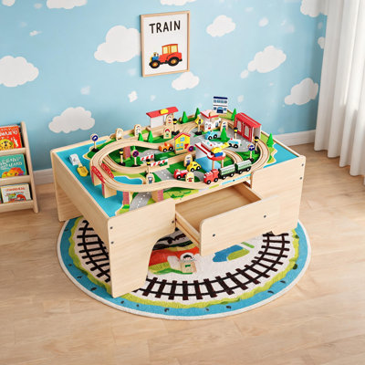 84 Pcs Wooden Train Table Playset