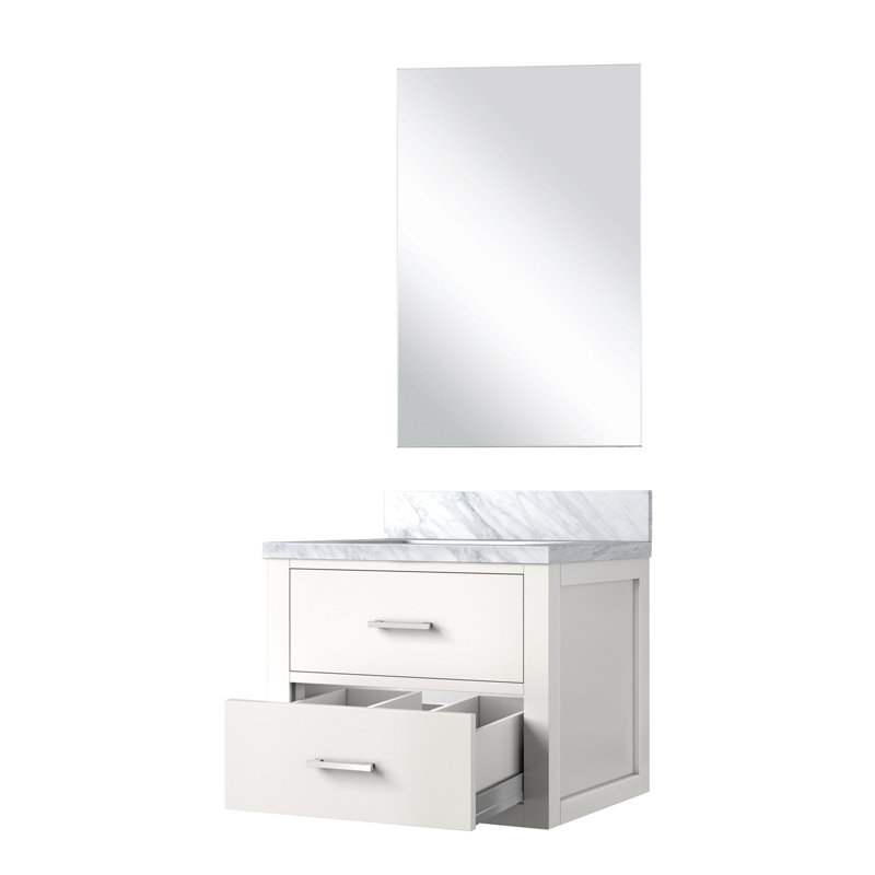 Meuble-lavabo blanc en acrylique avec comptoir de 18 po Miroir inclus, l 24 po x P, meuble-lavabo à fermeture en douceur, miroir supérieur, cadre en bois massif