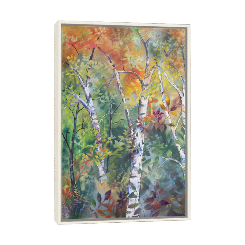 Lever de soleil dans les bois_1PC6, Cadre flottant blanc vieilli, H 40 po x l 26 po