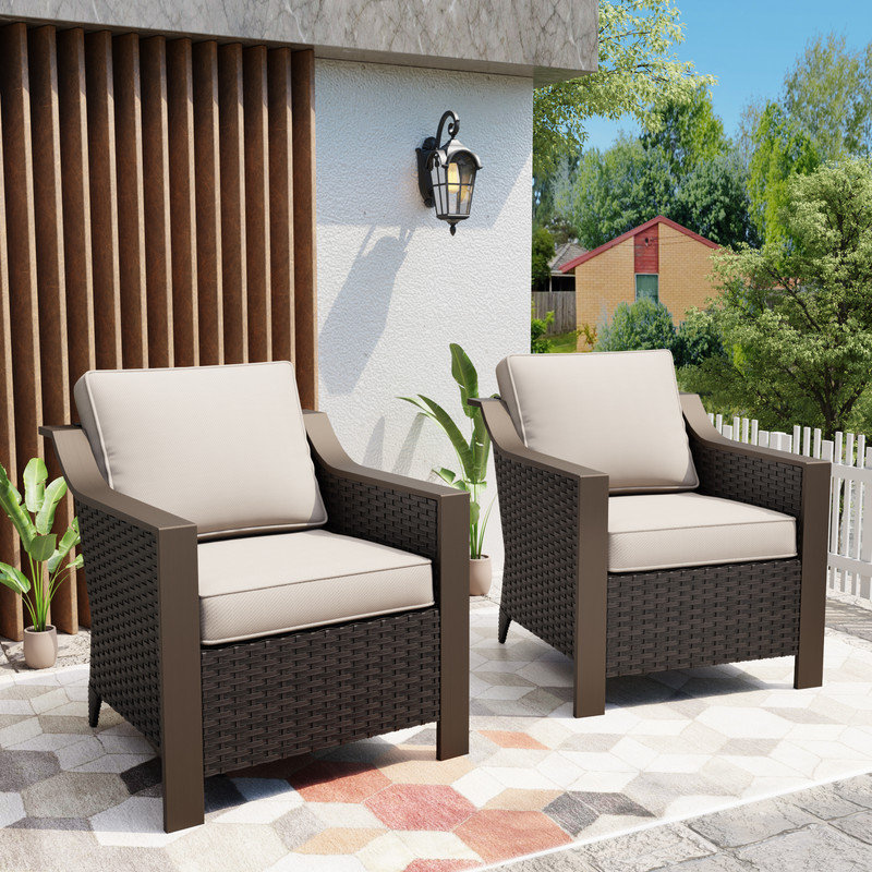 Chaises de patio pour l'extérieur en osier avec coussins, Crème, crème