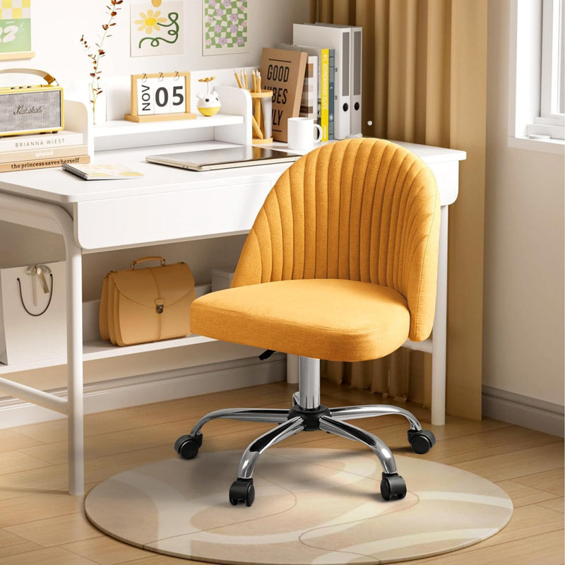 Easterly Upholstered Armless Task Office Chair, Yellow, Silver