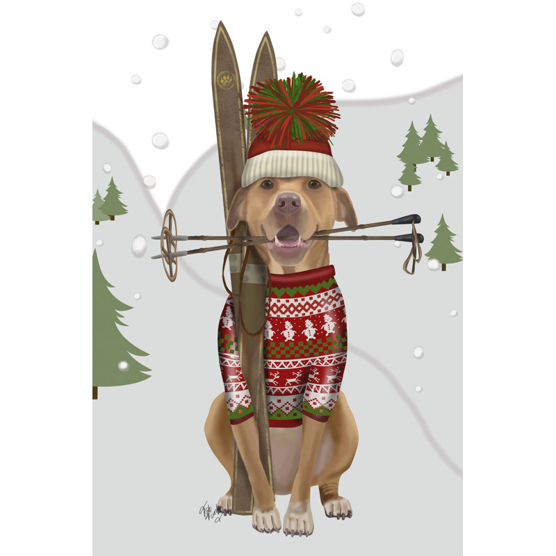 Pitbull Skiing by Fab Funky - Wrapped Canvas Painting, 46cm H x 30cm W