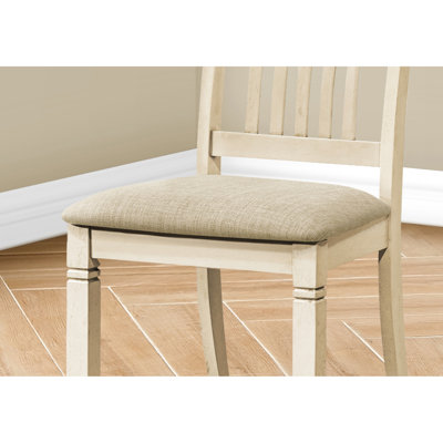 2pcs Dining Chair , 38" High, Antique White And Beige Linen Upholstery, For Kitchen Dining, Solid Wood With Foam, Transitional Chairs Of 2, Tall, Upho