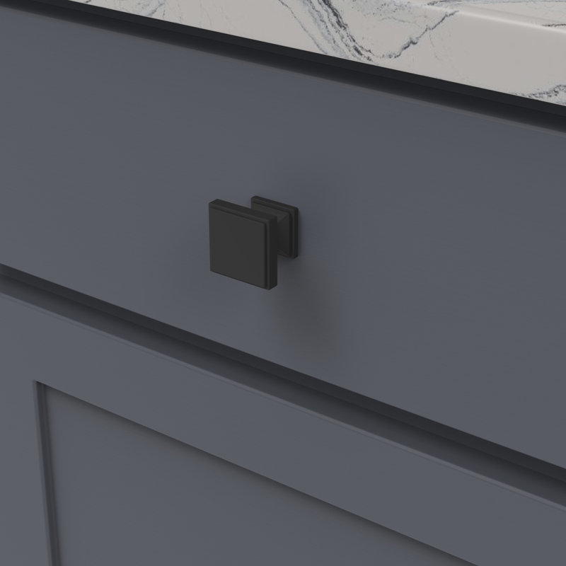 Brownstone Collection Square Knob - Cabinet Knob - Transitional Hardware for Drawers & Cabinets, Matte Black, 1-3/8"