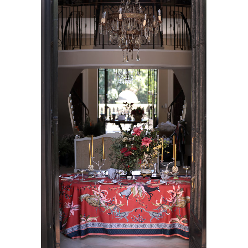 Ardmore Royal Red Cotton Tablecloth, 94" x 61"
