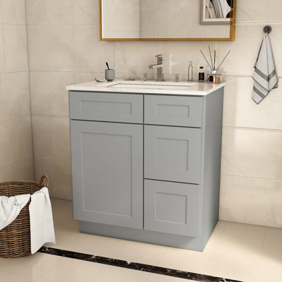Base de lavabo pour armoire de salle de bain en contreplaqué gris Shaker, 30 po L 21 po x P 34,5 po, base de meuble-lavabo gris de conception pratique pour la salle de bain, la construction, la résistance, la fonction silencieuse