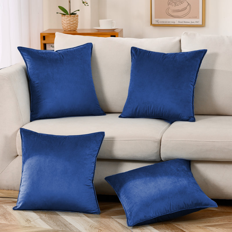 Set Of 4 Throw Velvet Cushion Covers, 22"H x 22"W, Navy