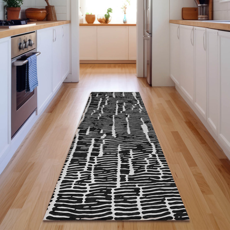 Premium Machine Washable Prisco Black Rug, Runner 2'3" x 7'6"