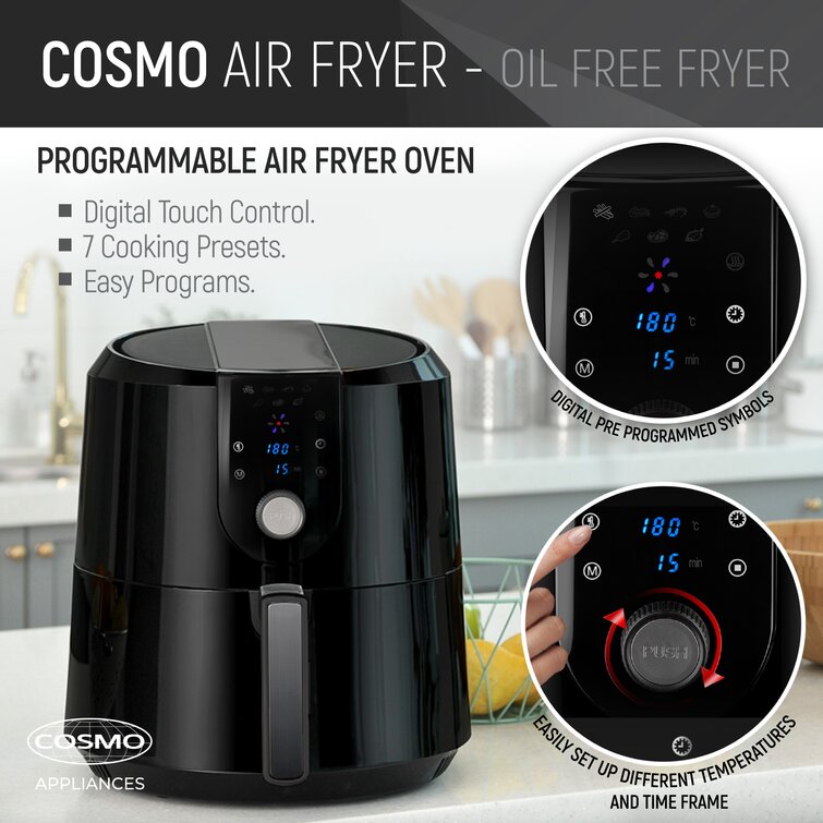 Cosmo 5.5 Liter Electric Hot Air Fryer with Temperature Control, Non-Stick Frying  Tray, 1400W