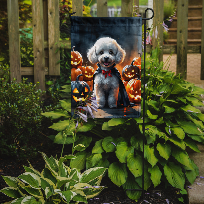 Drapeau de jardin chiot Halloween, Caniche blanc