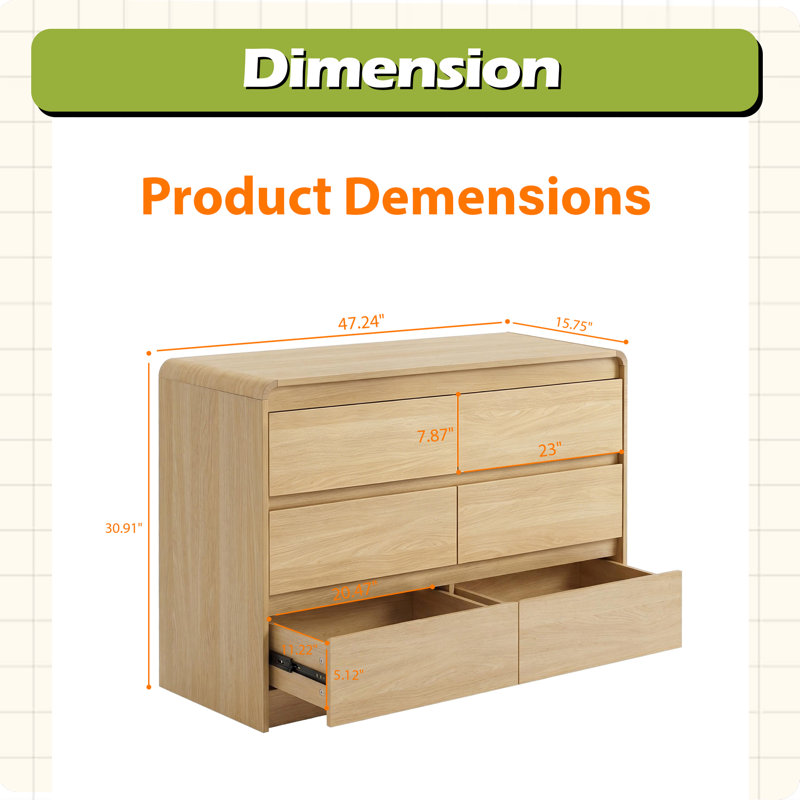Commode 6 pièces pour la chambre à coucher, commode moderne 6 tiroirs avec comptoir spacieux