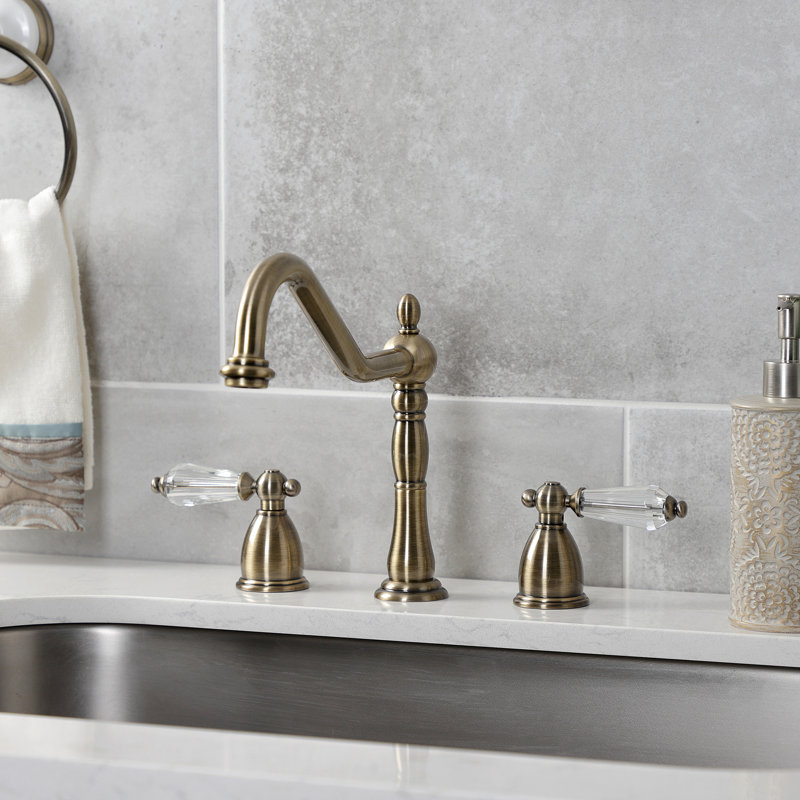 Kingston Brass Wilshire Double-Handle Widespread Kitchen Faucet, Without Spray, Antique Brass