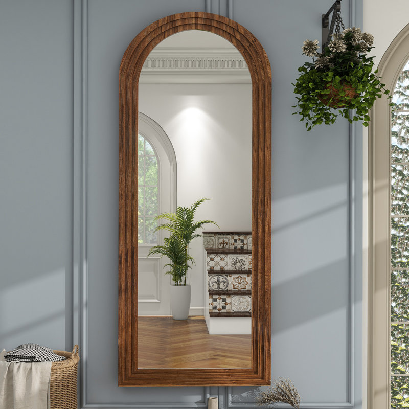 Dala Solid Wood Arch Floor Mirror, Brown, 70" H x 30" W x 1.6'' D