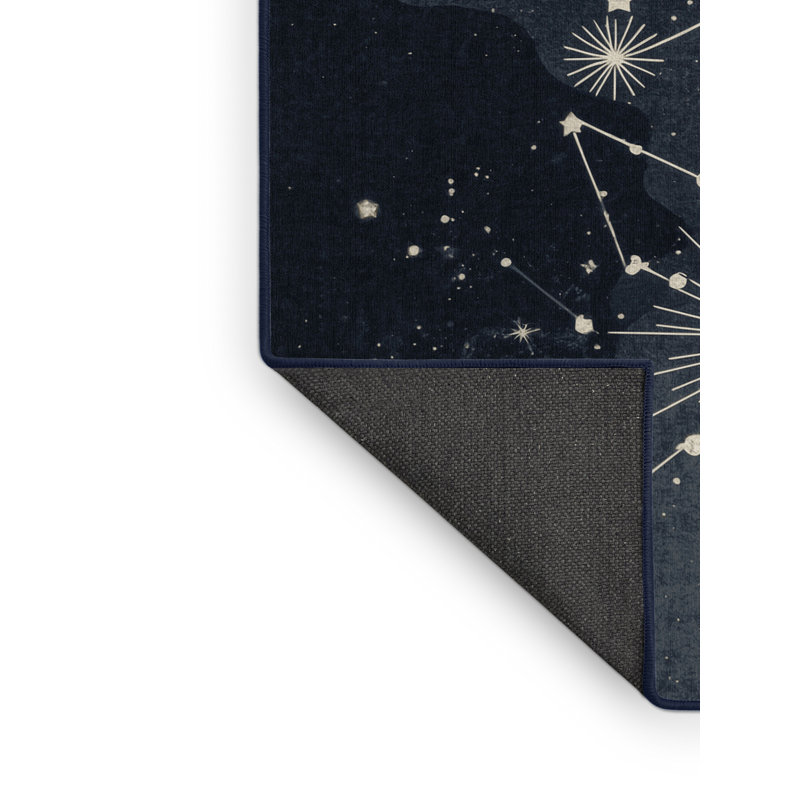 Tapis doux et moelleux gris Kline Posh & Luxe Starburst - reliure marine, 7 x 9